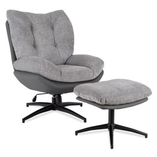 Fotel Wypoczynkowy Obrotowy FREMONT z Podnóżkiem Szary/Czarny