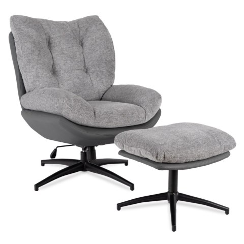 Fotel Wypoczynkowy Obrotowy FREMONT z Podnóżkiem Szary/Czarny