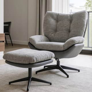 Fotel Wypoczynkowy Obrotowy FREMONT z Podnóżkiem Szary/Czarny