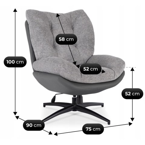 Fotel Wypoczynkowy Obrotowy FREMONT z Podnóżkiem Szary/Czarny