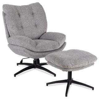 Fotel Wypoczynkowy Obrotowy FREMONT z Podnóżkiem Szary