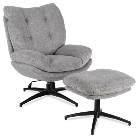 Fotel Wypoczynkowy Obrotowy FREMONT z Podnóżkiem Szary