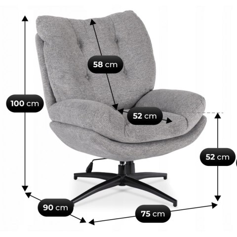 Fotel Wypoczynkowy Obrotowy FREMONT z Podnóżkiem Szary