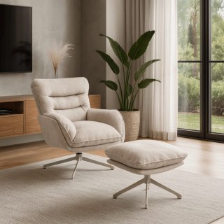 Fotel Wypoczynkowy PASADENA Obrotowy z Podnóżkiem Kremowy