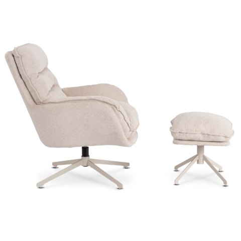 Fotel Wypoczynkowy PASADENA Obrotowy z Podnóżkiem Kremowy
