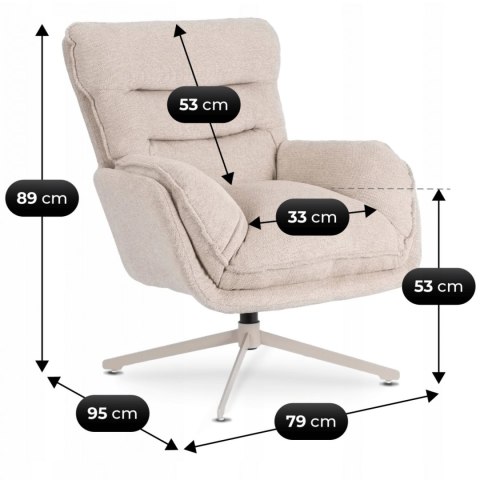 Fotel Wypoczynkowy PASADENA Obrotowy z Podnóżkiem Kremowy