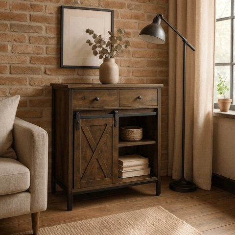 Komoda z Szufladami COLE 70 cm Dąb Rustykalny/Czarny Loftowa
