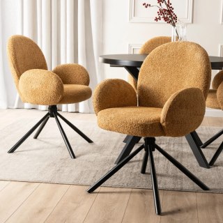 Krzesło Tapicerowane Obrotowe do Salonu MUSSO Musztardowe Nowoczesne