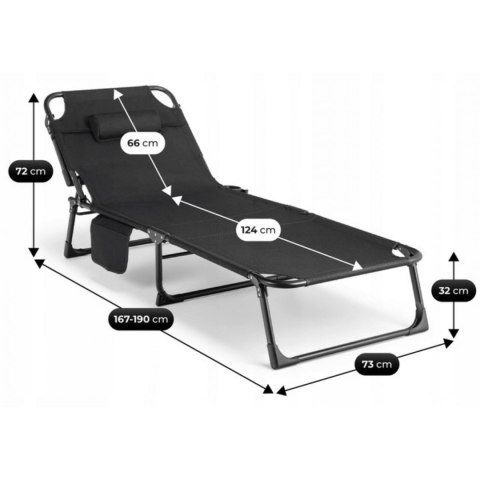 Leżak Ogrodowy Łóżko Polowe SATURN Czarne
