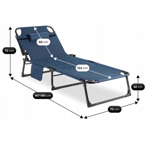 Leżak Ogrodowy Łóżko Polowe SATURN Granatowe