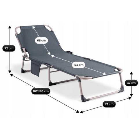 Leżak Ogrodowy Łóżko Polowe SATURN Szare