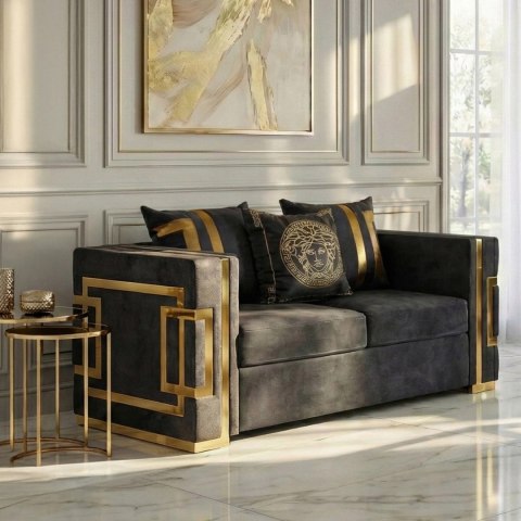 Sofa PALLAZO 2S Dwuosobowa Czarny/Złoty