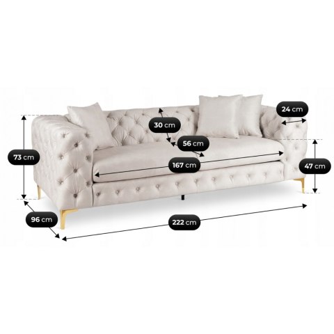 Sofa SORRENTO 3S Trzyosobowa Kremowa Welurowa