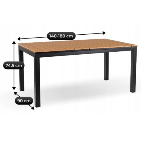 Stół Ogrodowy ARGOS 140-180 cm Dąb/Czarny