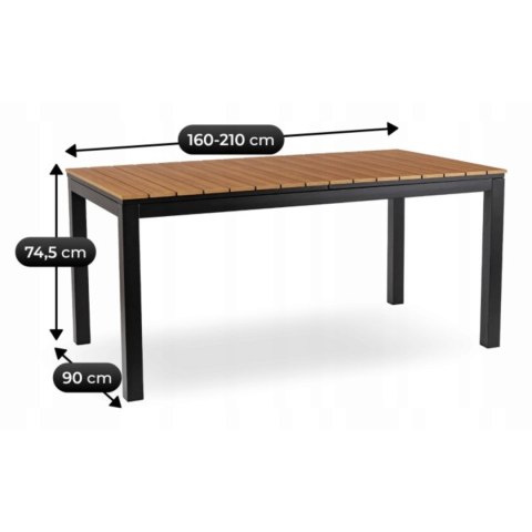 Stół Ogrodowy ARGOS 160-210 cm Dąb/Czarny