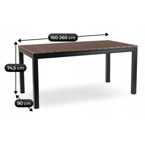 Stół Ogrodowy ARGOS 160-260 cm Orzech/Czarny