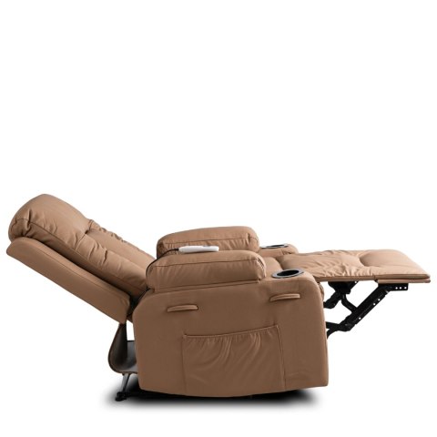 Fotel Masujący BOX Rozkładany z Podnóżkiem Karmelowy Ekoskóra Nowoczesny