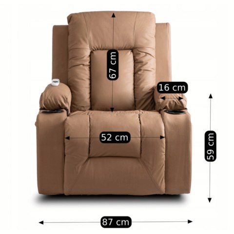 Fotel Masujący BOX Rozkładany z Podnóżkiem Karmelowy Ekoskóra Nowoczesny