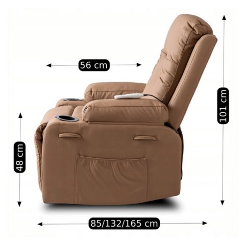 Fotel Masujący BOX Rozkładany z Podnóżkiem Karmelowy Ekoskóra Nowoczesny