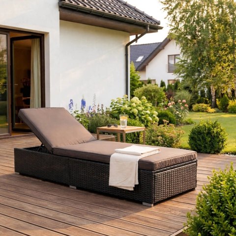 Fotel Ogrodowy Leżak LARGO Technorattan Czarny/Brązowy