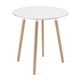 Zestaw Stół KAMI Okrągły 60cm - biały / naturalne nogi + 2 krzesła WAT szare / nogi naturalne