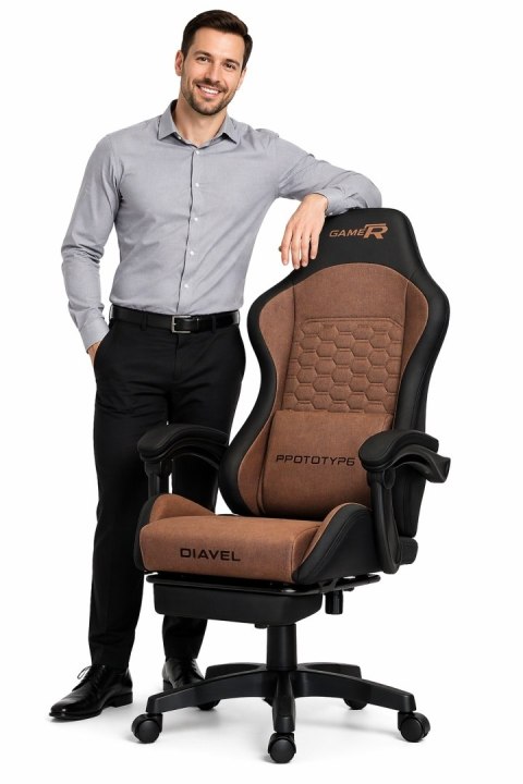 Fotel obrotowy gamingowy DIAVEL PRO FABRIC BROWN XL