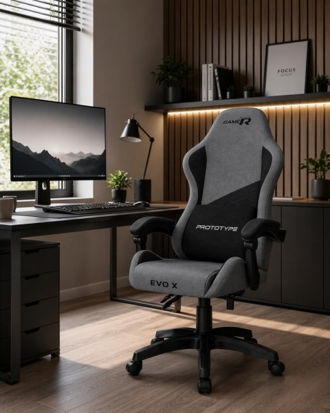 Fotel obrotowy gamingowy EVO FABRIC FULL GREY BLACK XL
