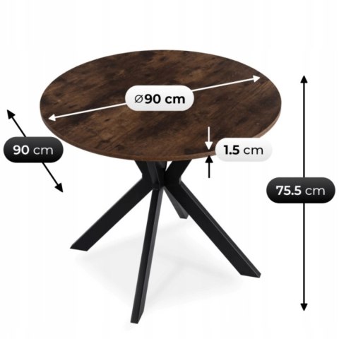 Stół LAUREN 90 cm Dąb Rustykalny/Czarny