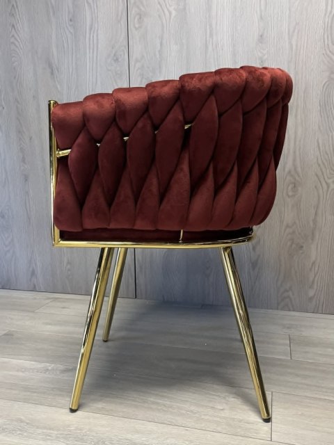 Krzesło plecione Lugano fotel TRECCIA BURGUNDY VELVET GOLD