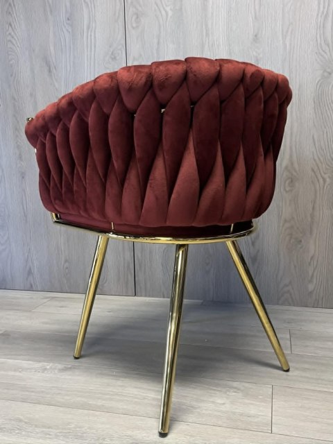 Krzesło plecione Lugano fotel TRECCIA BURGUNDY VELVET GOLD