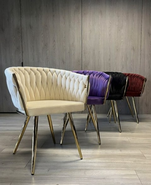 Krzesło plecione Lugano fotel TRECCIA CREAM VELVET GOLD