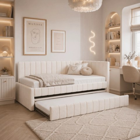 Łóżko 90x200 VILLEMO Kremowe Boucle