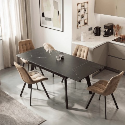 Stół LARES Ceramiczny Rozkładany 90-150 cm Czarny Marmur/Czarny