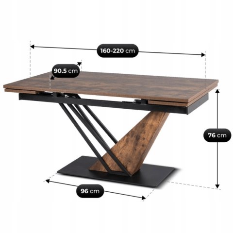 Stół REX Rozkładany 160-220 cm MDF Dąb Rustykalny/Czarny