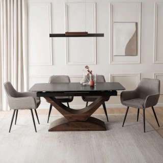 Zestaw Stół ALICANTE 160-200 cm Czarny/Orzech i 4 Krzesła EDRICK Brązowe