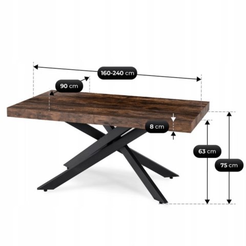 Zestaw Stół HAMPTON 160-240 cm Dąb Rustykalny/Czarny i 4 Krzesła BRESSO Czarne