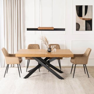 Zestaw Stół HAMPTON 160-240 cm Dąb/Czarny i 4 Krzesła BRESSO Beżowe