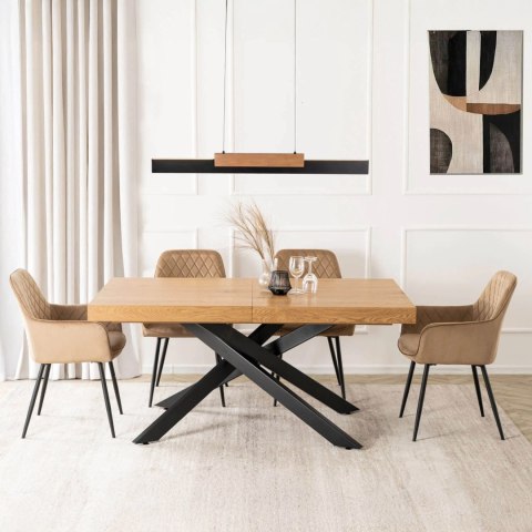 Zestaw Stół HAMPTON 160-240 cm Dąb/Czarny i 4 Krzesła BRESSO Beżowe