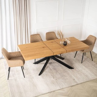 Zestaw Stół HAMPTON 160-240 cm Dąb/Czarny i 4 Krzesła BRESSO Beżowe