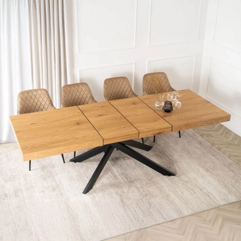 Zestaw Stół HAMPTON 160-240 cm Dąb/Czarny i 4 Krzesła BRESSO Beżowe