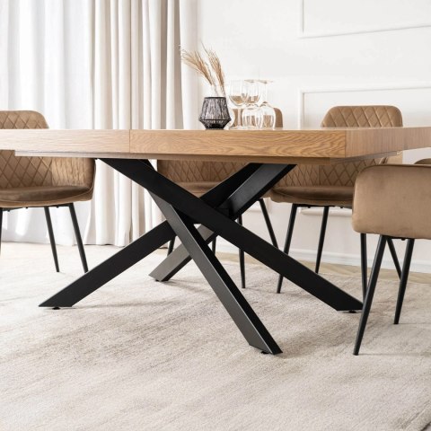 Zestaw Stół HAMPTON 160-240 cm Dąb/Czarny i 4 Krzesła BRESSO Beżowe