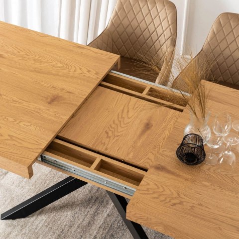 Zestaw Stół HAMPTON 160-240 cm Dąb/Czarny i 4 Krzesła BRESSO Beżowe