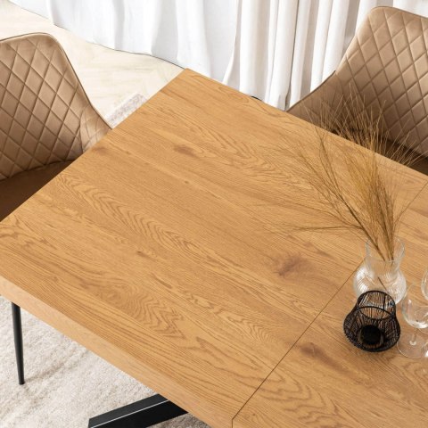 Zestaw Stół HAMPTON 160-240 cm Dąb/Czarny i 4 Krzesła BRESSO Beżowe
