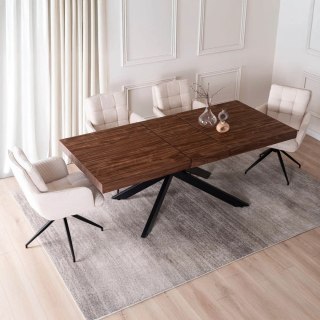 Zestaw Stół HAMPTON 160-240 cm Orzech/Czarny i 4 Krzesła AKITA Kremowe