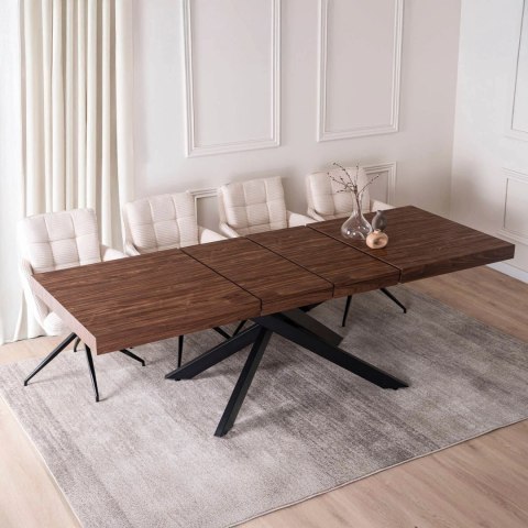 Zestaw Stół HAMPTON 160-240 cm Orzech/Czarny i 4 Krzesła AKITA Kremowe
