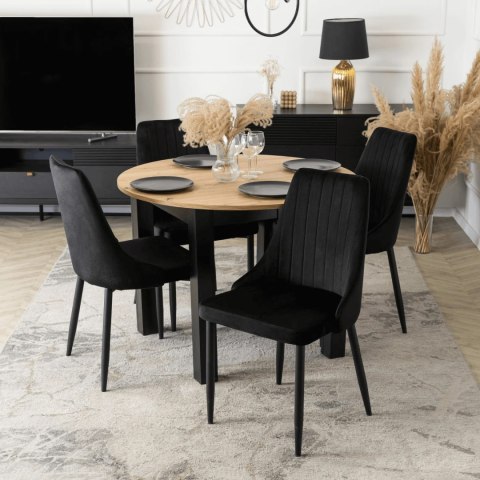 Zestaw Stół HARRY 102-142 cm Dąb Artisan/Czarny i 4 Krzesła BARI Czarne