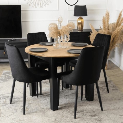 Zestaw Stół HARRY 102-142 cm Dąb Artisan/Czarny i 4 Krzesła BARI Czarne