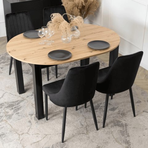 Zestaw Stół HARRY 102-142 cm Dąb Artisan/Czarny i 4 Krzesła BARI Czarne