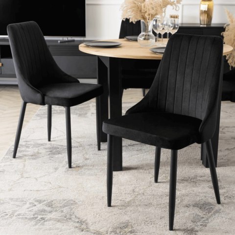 Zestaw Stół HARRY 102-142 cm Dąb Artisan/Czarny i 4 Krzesła BARI Czarne