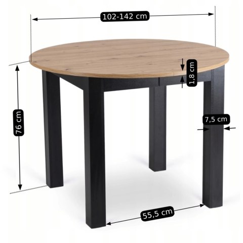Zestaw Stół HARRY 102-142 cm Dąb Artisan/Czarny i 4 Krzesła BARI Czarne